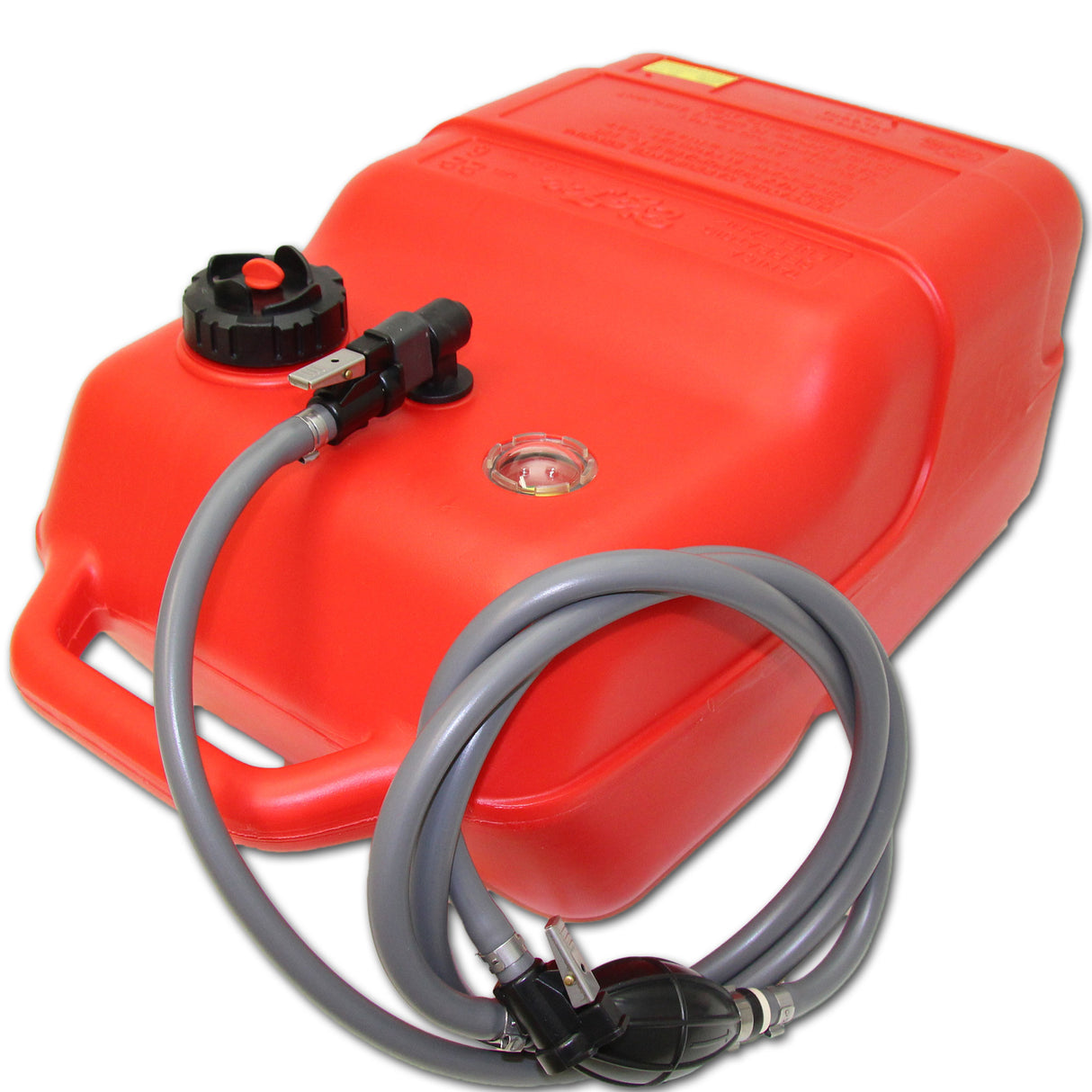 Red fuel tank with Johnson & Evinrude connection, manual level indicator, ISO-certified and chemical-resistant HDPE - 11.3 - 22 liters (optional with hose)
