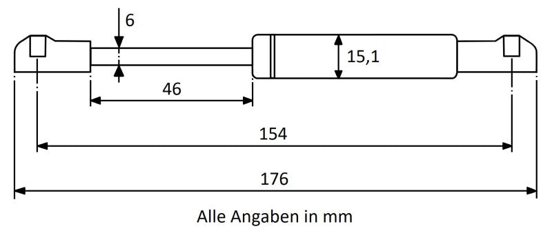 Gasdruckfeder 154mm / 46mm mit Kugelkopfaufnahme Schwarz - in vers. Ausführungen