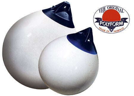 Polyform buoy fender white with blue, fender 73x60 cm, stable eye and check valve