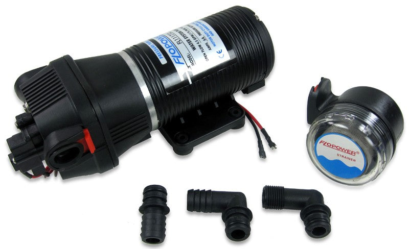 Flopower Druckwasserpumpe 17L/Min 12V, Wasserförderpumpe, trockenlaufsicher mit 4-Kammernpumpsystem