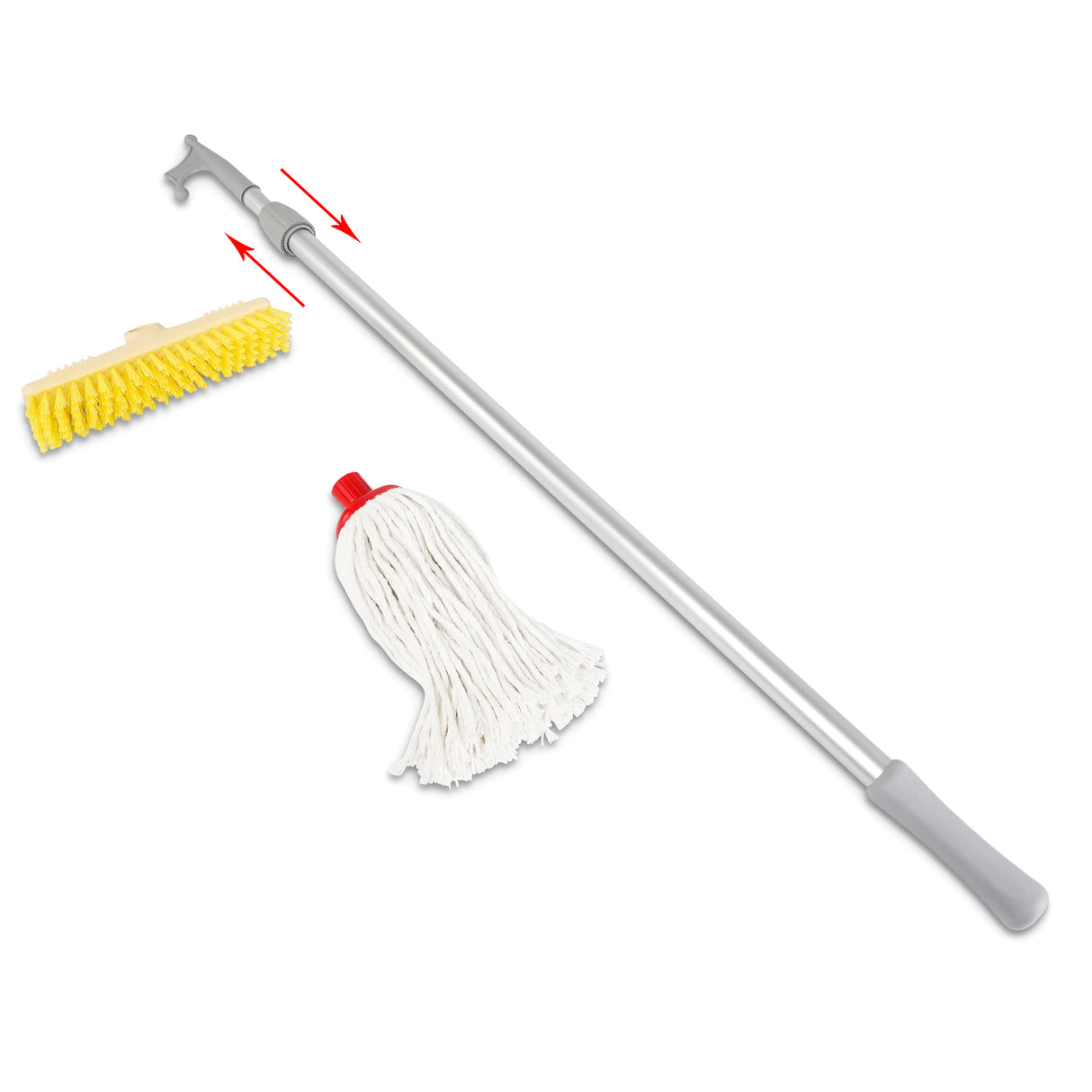 Bootshaken Reinigungsset mit teleskopierbarem Alurohr, abnehmbaren Zubehörteilen, ideal für die Bootsreinigung - 120 - 200 cm (Optional mit Zubehör)