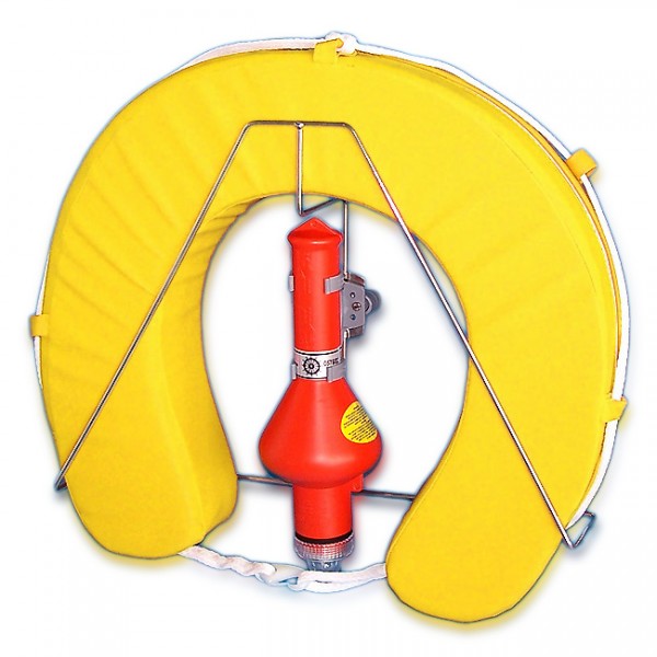 Rettungsring Hufeisen Polyesterfüllung Gelb mit Halterung & Seenotlampe, Rettungsleuchte, SOLAS-konform