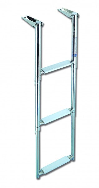 Badeleiter Teleskop 3-stufig mit rutschfestem Kunststoff, Bootsleiter, schwenkbare Befestigung