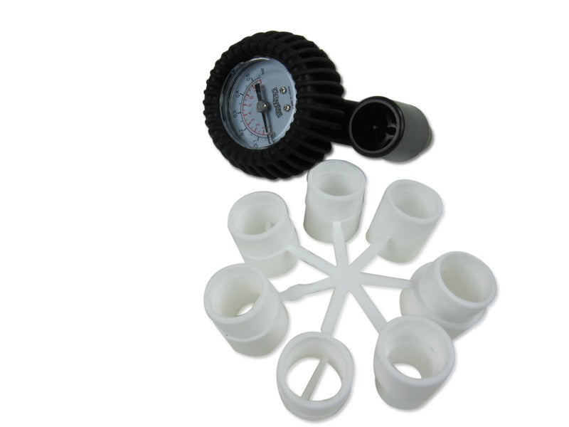 Manometer Messgerät 0 bis 0,5 bar, Druckmesser, inkl. 7-teiligem Adaptersatz für Ventile