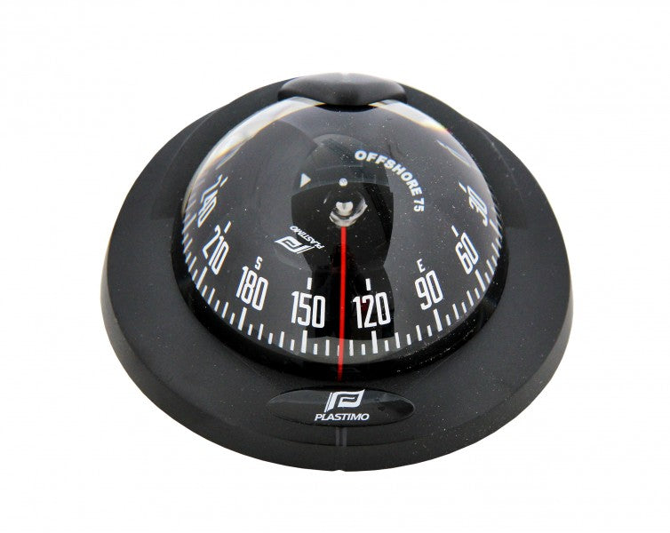 Offshore compass flush mount LED illuminated, navigation instrument black, vibration absorber