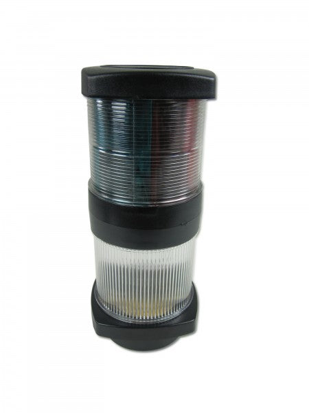 Dreifarbenlicht für Boote schwarz Gehäuse 210 mm Höhe, Navigationslicht, UV-beständiges Polycarbonat, für Wasserfahrzeuge 12 m bis 20 m