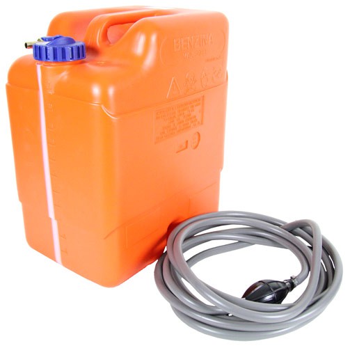 Kraftstofftank 23L mit Schlauchanschluss 1/4 für 10mm, Benzintank, inkl. Pumpball mit 5m Schlauch, ISO 13591 zertifiziert, 3,5L Reserve