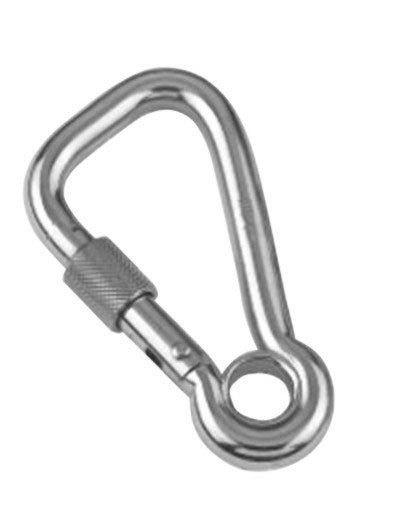 Karabinerhaken Edelstahl A4 mit Sicherheitsmutter und Öse 6 mm, Karabinerhaken, Bruchlast 456 Kg