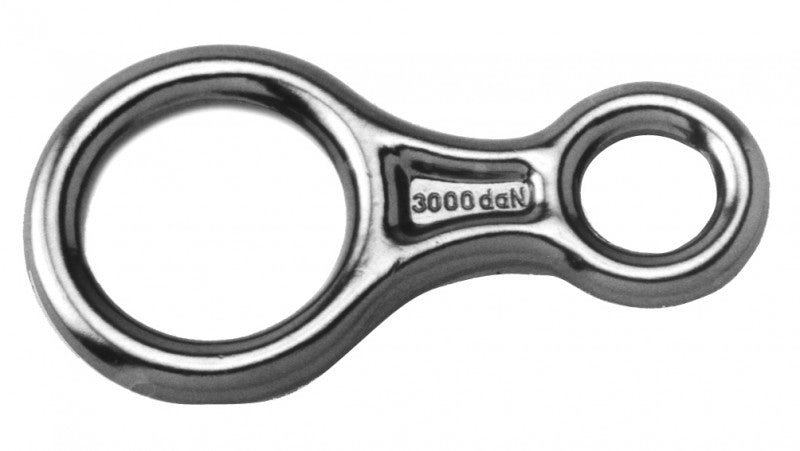 Figure-eight aluminium abseiling device, length 145 mm, breaking load 3000