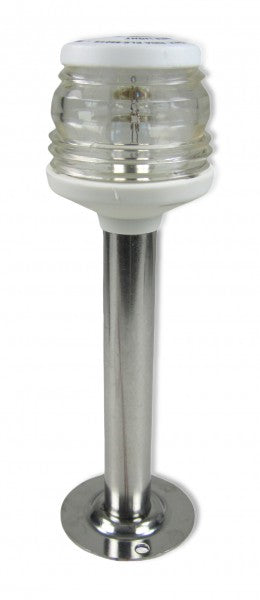 Lichtmast 20 cm mit Vollkreislaterne 360° Weiß, 12V/10W Mastleuchte, wetterbeständiges ABS Gehäuse, Edelstahlhalterung