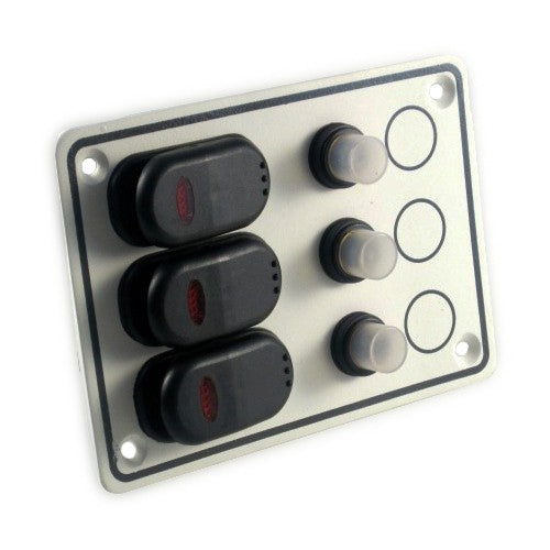 Schaltpaneel Aluminiumpaneel 3 wasserdichte LED-Schalter Weiß, Schalttafel, robuste Metallausführung