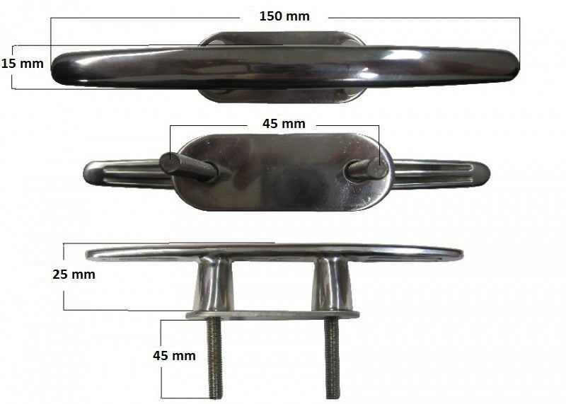Edelstahl Klampe hochglanzpoliert, Bootsklampe, Länge 150 mm