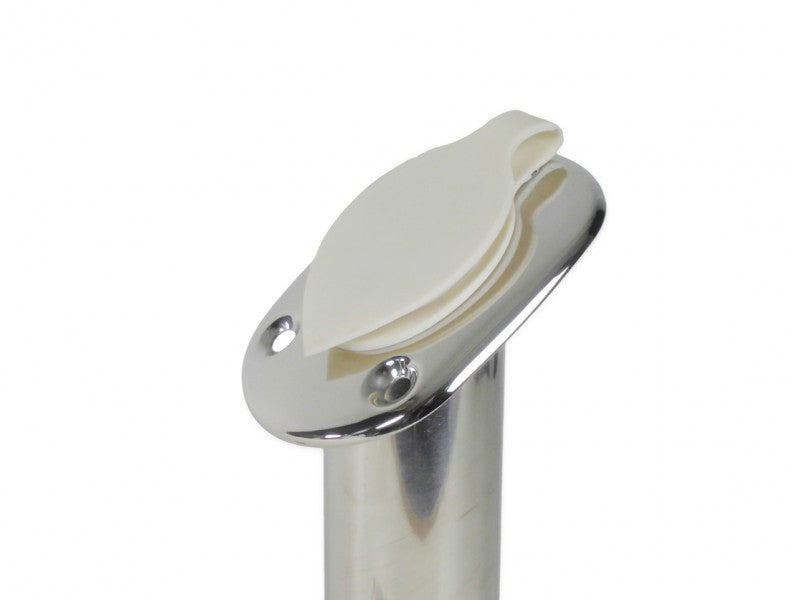 Rod holder stainless steel highly polished 205 mm, fishing rod holder, white cover cap