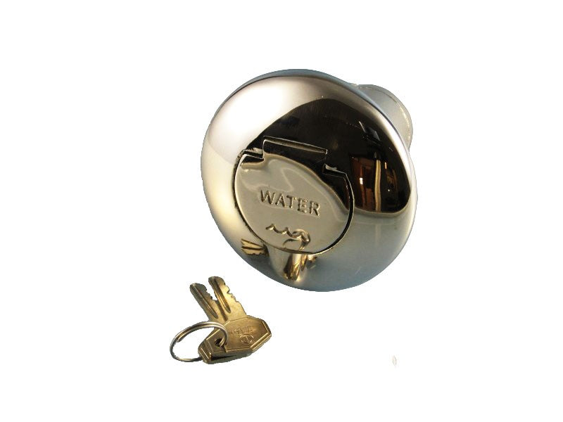 Tankeinfüllstutzen Wasser Edelstahl AISI 316 hochglanzpoliert, Einfüllstutzen, mit Kettensicherung und 2 Schlüsseln für 38 mm Schlauchdurchmesser