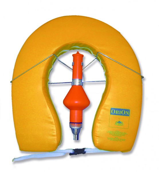 Hufeisen-Rettungsring Orion, Rettungsring orange mit schwimmender und wasserdichter Rettungsleuchte, Auftrieb 15 kg