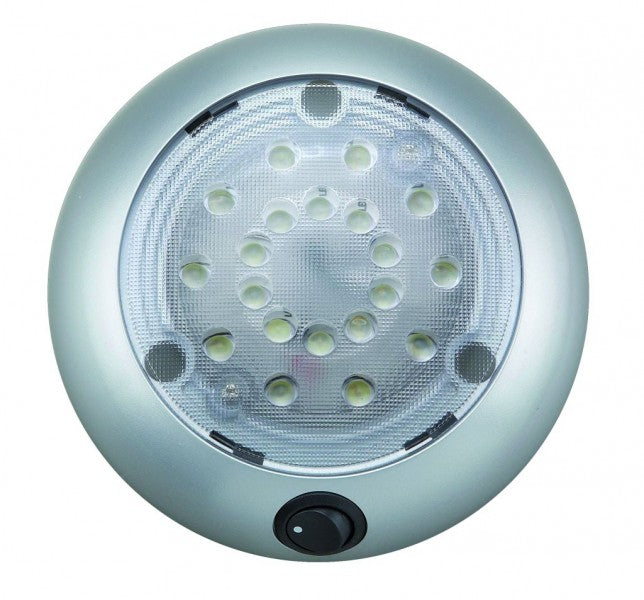 LED cabin lamp 12 V, ceiling light, 20 white LEDs, silver-grey, with switch