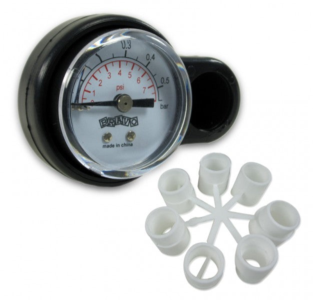 Pressure gauge 0-0.5 bar with 7-piece adapter set, pressure gauge, suitable for almost all valves