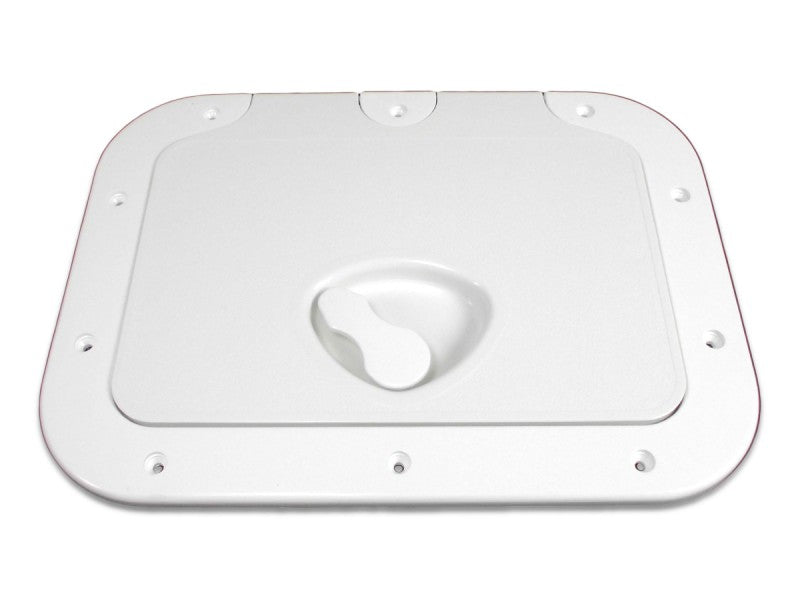 Inspection hatch made of impact-resistant ABS plastic, hatch cover with rough surface, including blind plug, length 375 mm, width 275 mm, in white