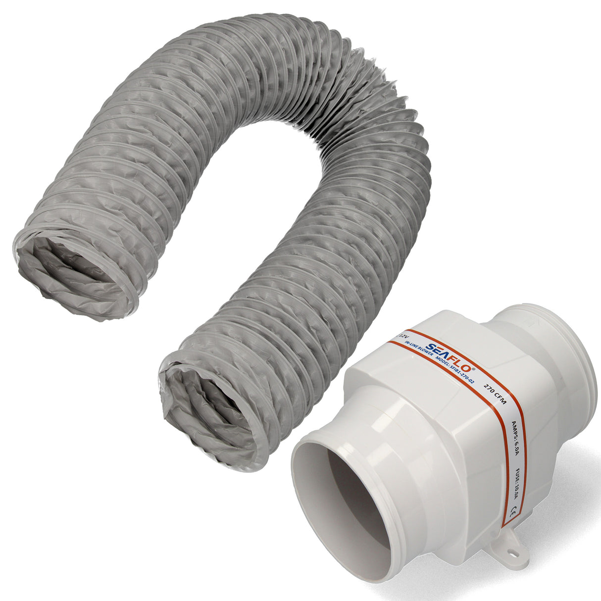 SEAFLO Motorraumlüfter 12 V, 4" Blower kräftiger Ventilator, inkl. 4 m Blowerschlauch, korrosionsbeständig