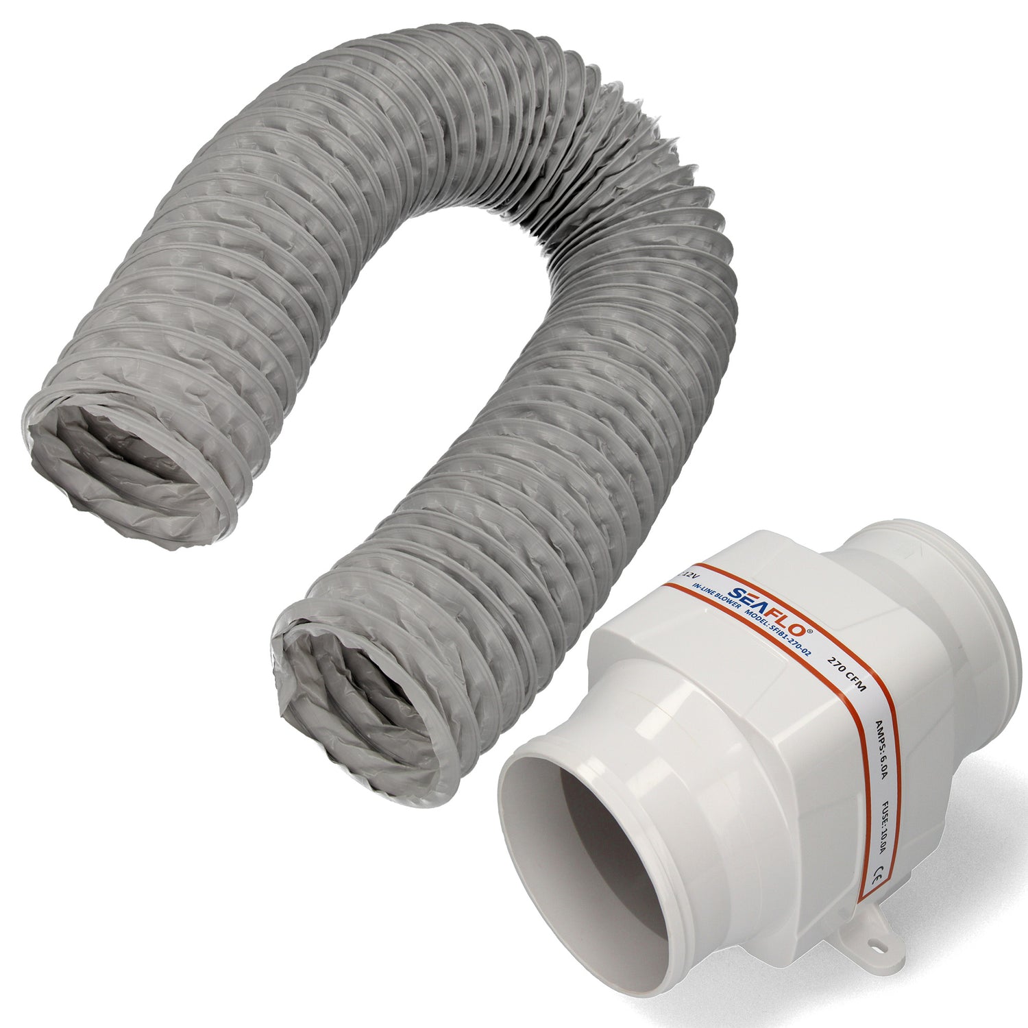 SEAFLO Blower 4" Motorraumlüfter 12 V, kraftvoller Ventilator mit niedrigem Stromverbrauch, inkl. 2 m Blowerschlauch -