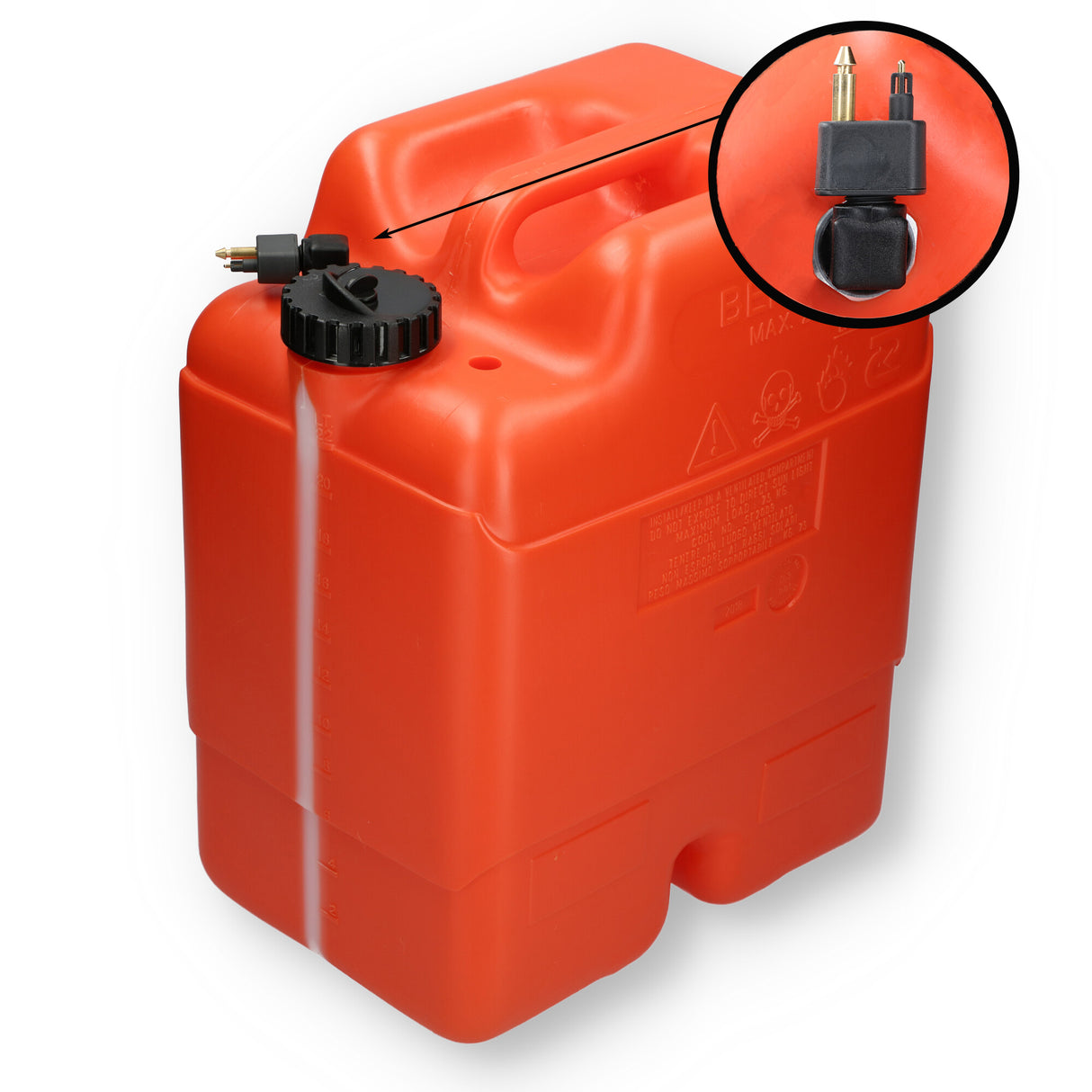 Johnson Kraftstofftank orange mit Evinrude Anschluss, ISO-zertifizierter HDPE-Tank für Benzin und Diesel - 23 Liter