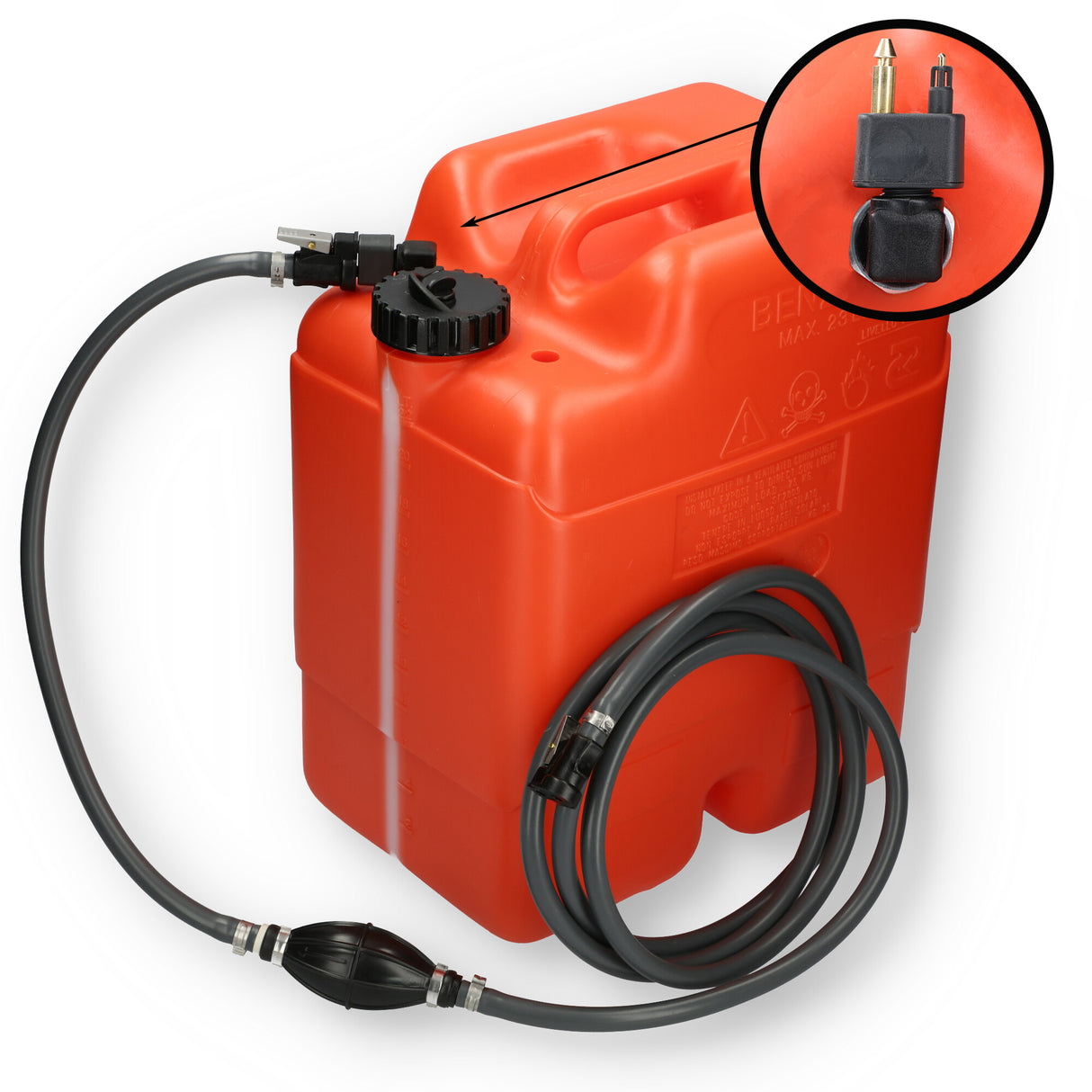 Johnson Kraftstofftank orange mit Johnson & Evinrude Anschluss, Hochwertiger HDPE Benzin- und Dieselbehälter, ISO-normiert - 23 Liter