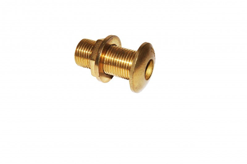 Brass through-hull fitting 1/2 inch external thread, boat fitting, including lock nut