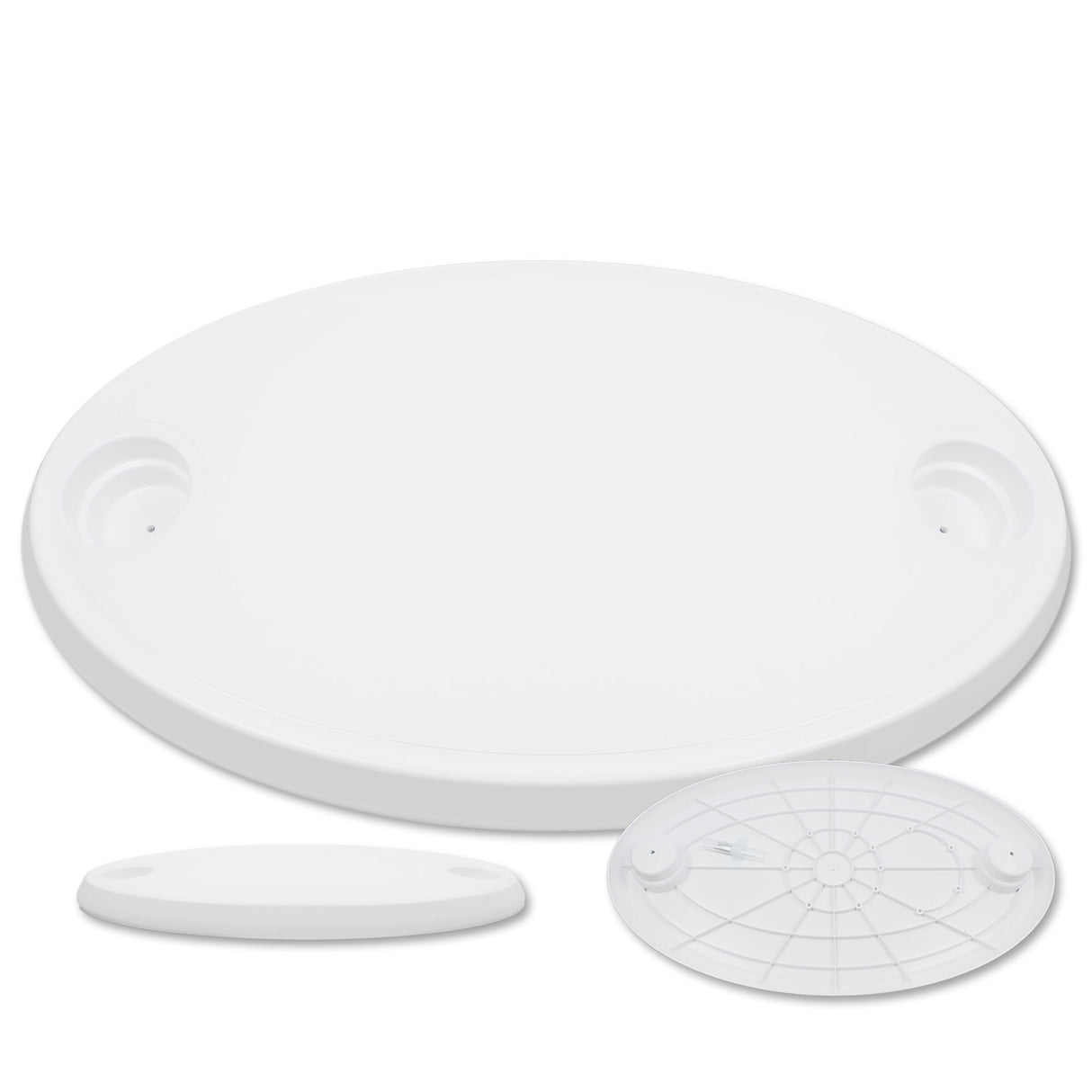 Tischplatte Oval Kunststoff Weiß mit Getränkehaltern, Bootstisch, UV-beständig ASA Kunststoff 76 x 45cm