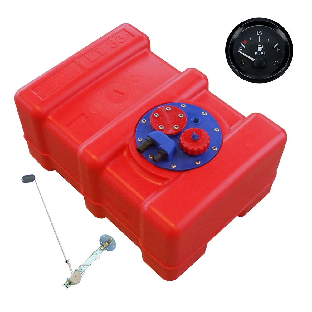 Eco-Line Kraftstofftank rot, Anschlussnippel 11mm, Füllstandsanzeige schwarz, Chemiebeständig für Benzin und Diesel - 33 - 70 Liter
