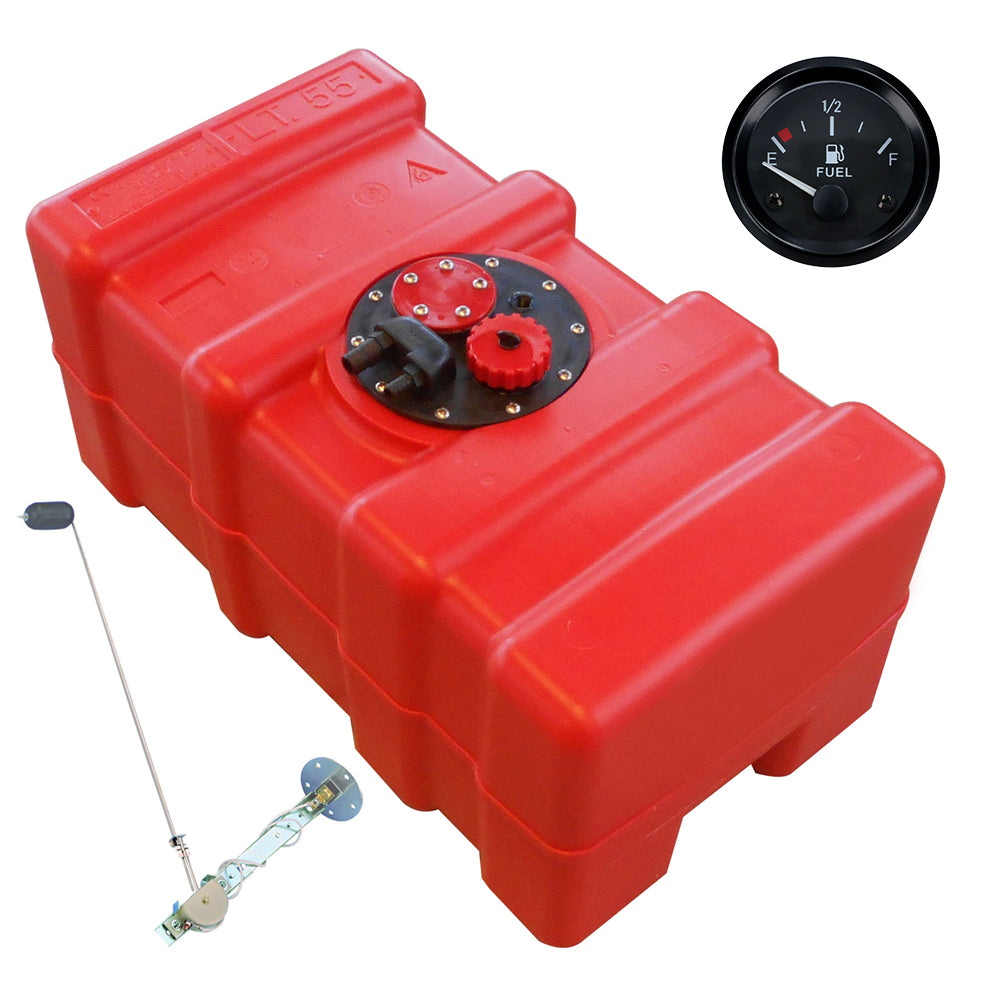 Eco-Line Kraftstofftank rot, Anschlussnippel 11mm, Füllstandsanzeige schwarz, Chemiebeständig für Benzin und Diesel - 33 - 70 Liter