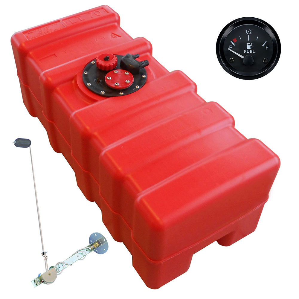 Eco-Line Kraftstofftank rot, Anschlussnippel 11mm, Füllstandsanzeige schwarz, Chemiebeständig für Benzin und Diesel - 33 - 70 Liter