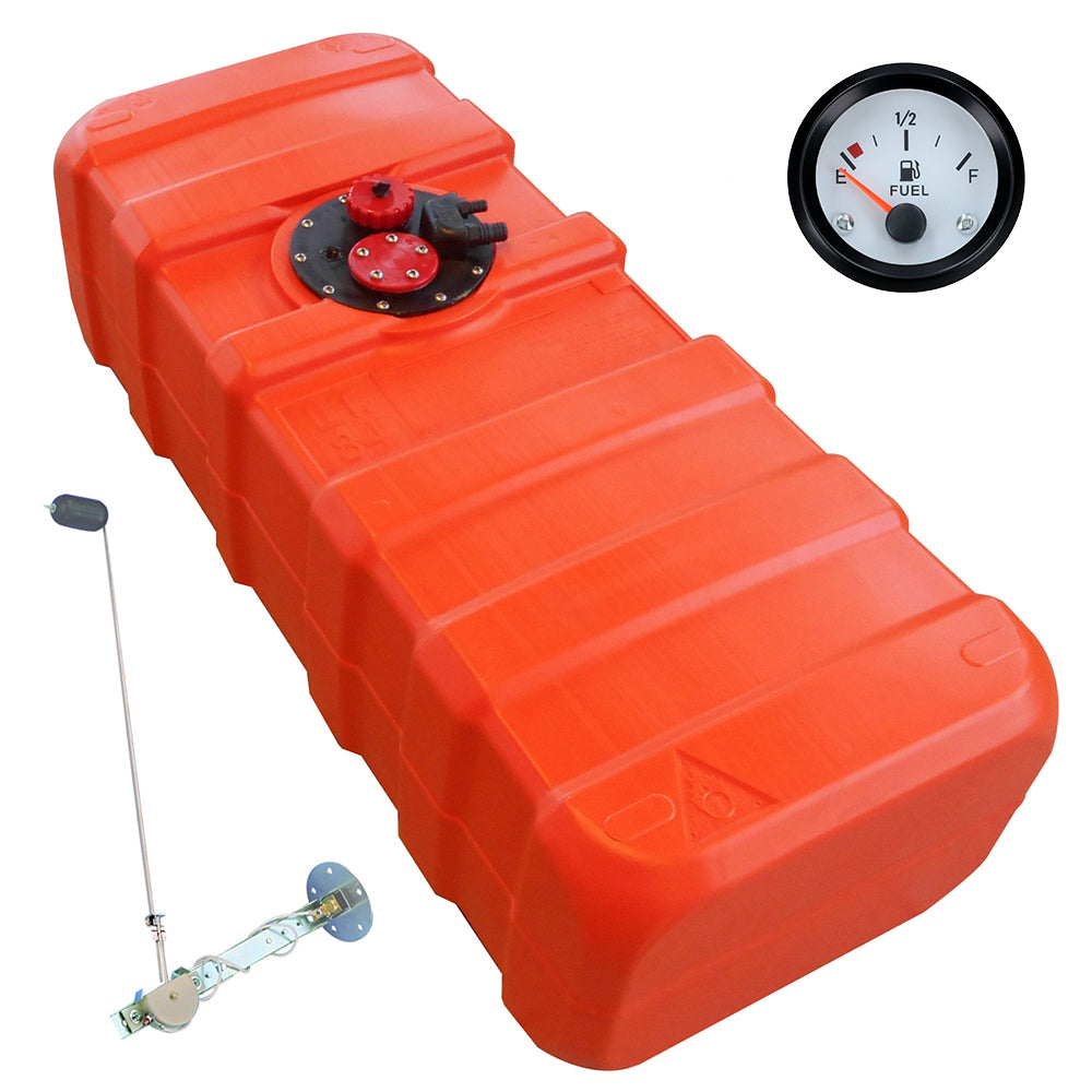 Eco-Line fuel tank orange, HDPE chemical-resistant, connection nipple 11mm, level indicator white - 84 - 140 liters