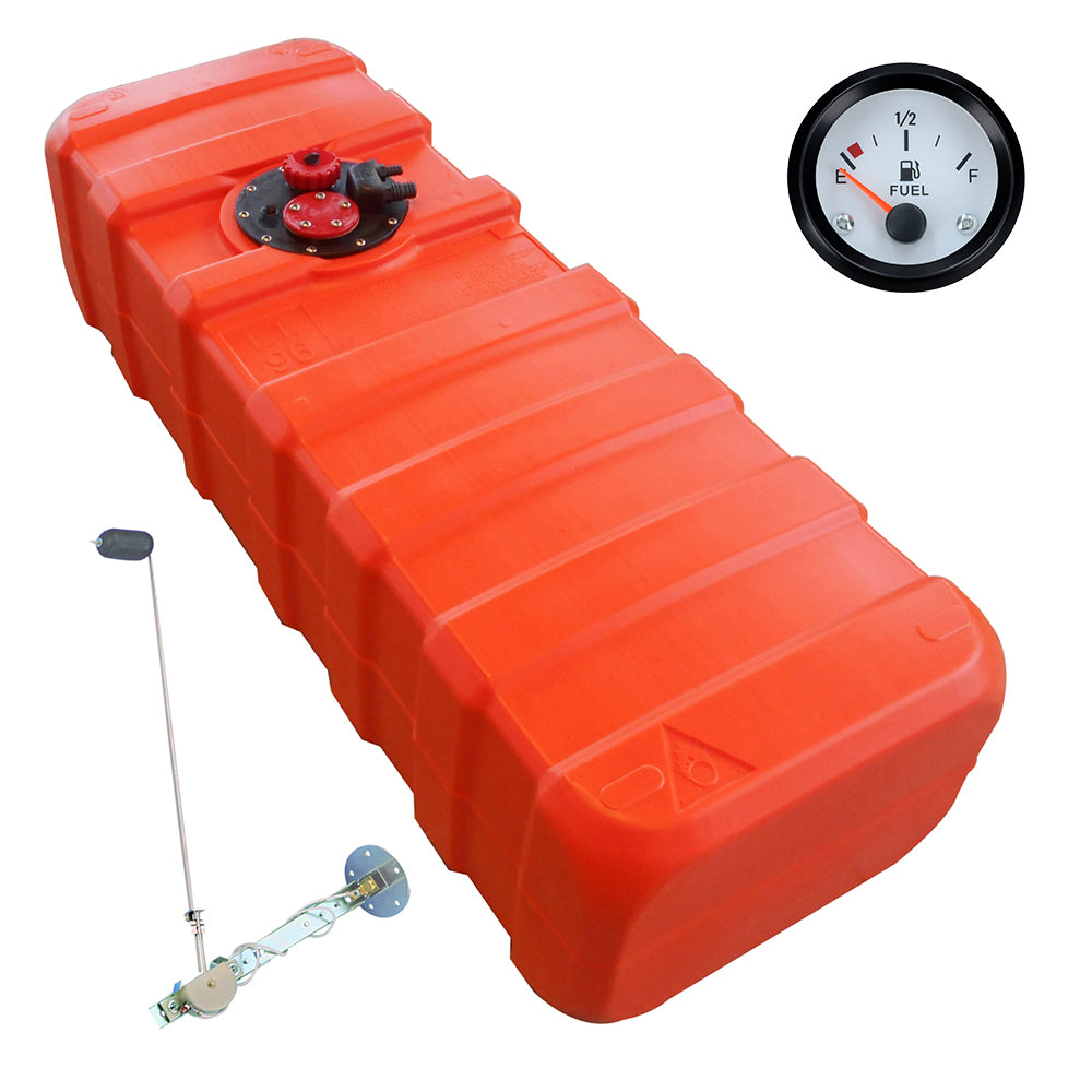 Eco-Line fuel tank orange, HDPE chemical-resistant, connection nipple 11mm, level indicator white - 84 - 140 liters