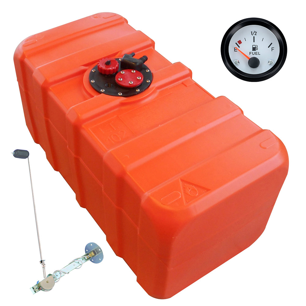 Eco-Line fuel tank orange, HDPE chemical-resistant, connection nipple 11mm, level indicator white - 84 - 140 liters