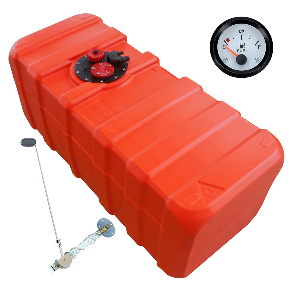 Eco-Line fuel tank orange, HDPE chemical-resistant, connection nipple 11mm, level indicator white - 84 - 140 liters