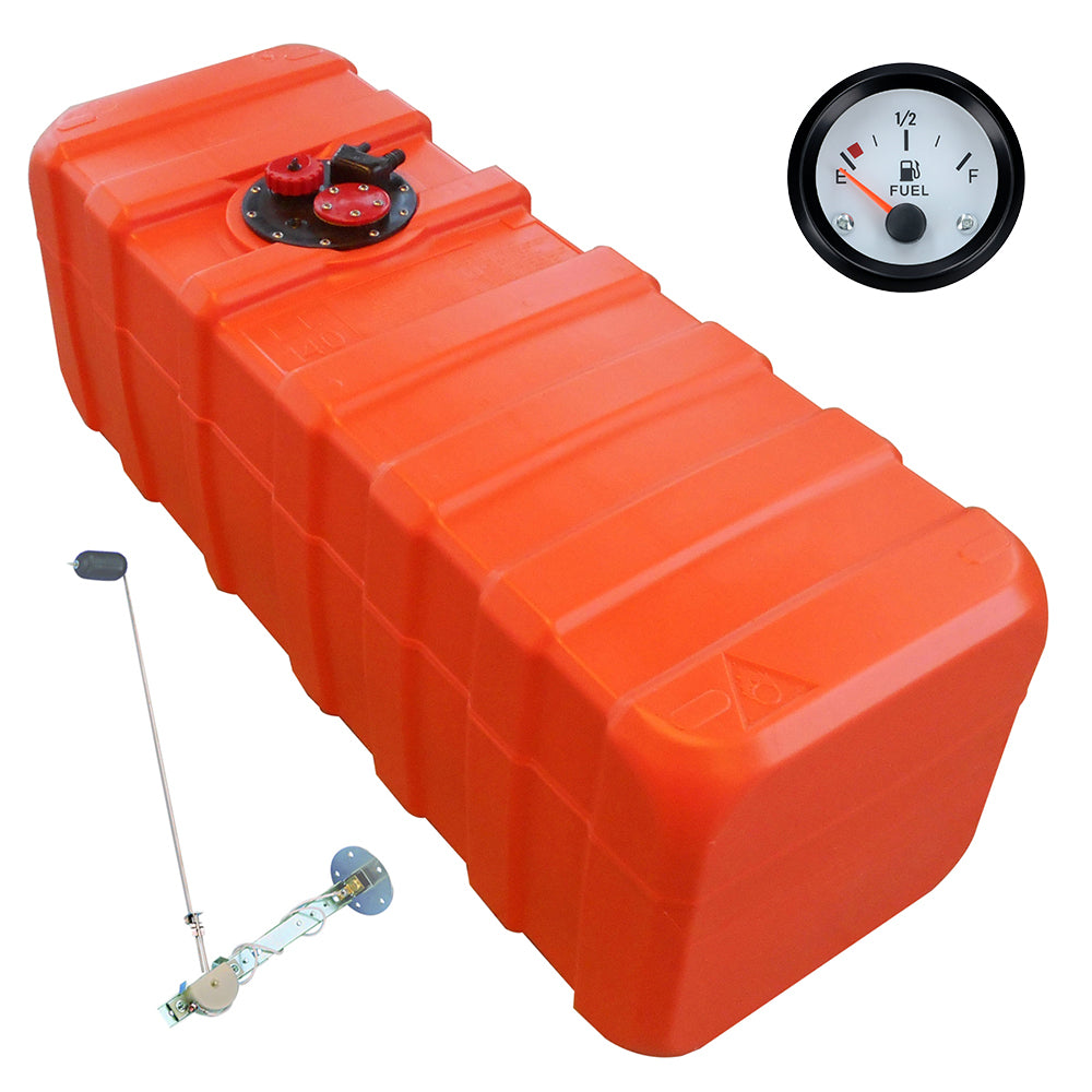 Eco-Line fuel tank orange, HDPE chemical-resistant, connection nipple 11mm, level indicator white - 84 - 140 liters