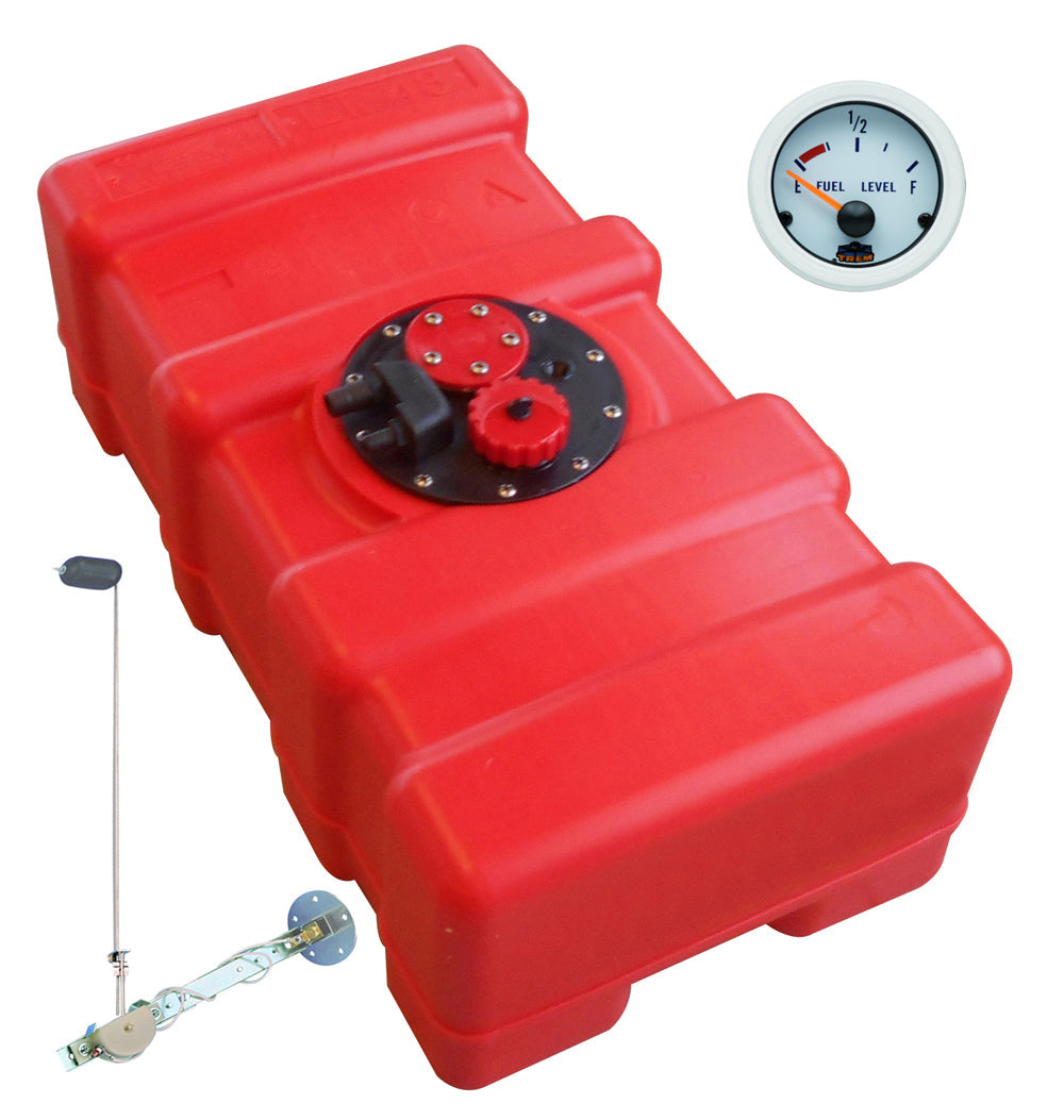 Fuel tank 43 L with universal fuel sender and fuel gauge - "Gauge-Line" white - for petrol & diesel - 33 - 140 liters