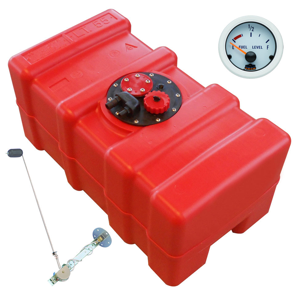 Fuel tank 43 L with universal fuel sender and fuel gauge - "Gauge-Line" white - for petrol & diesel - 33 - 140 liters