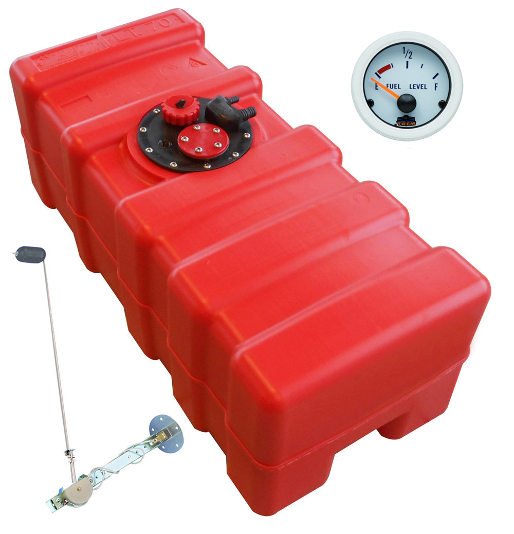 Fuel tank 43 L with universal fuel sender and fuel gauge - "Gauge-Line" white - for petrol & diesel - 33 - 140 liters