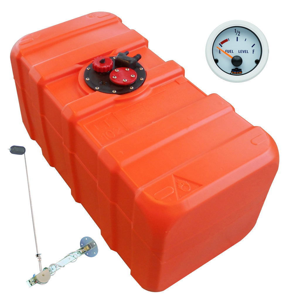 Fuel tank 43 L with universal fuel sender and fuel gauge - "Gauge-Line" white - for petrol & diesel - 33 - 140 liters