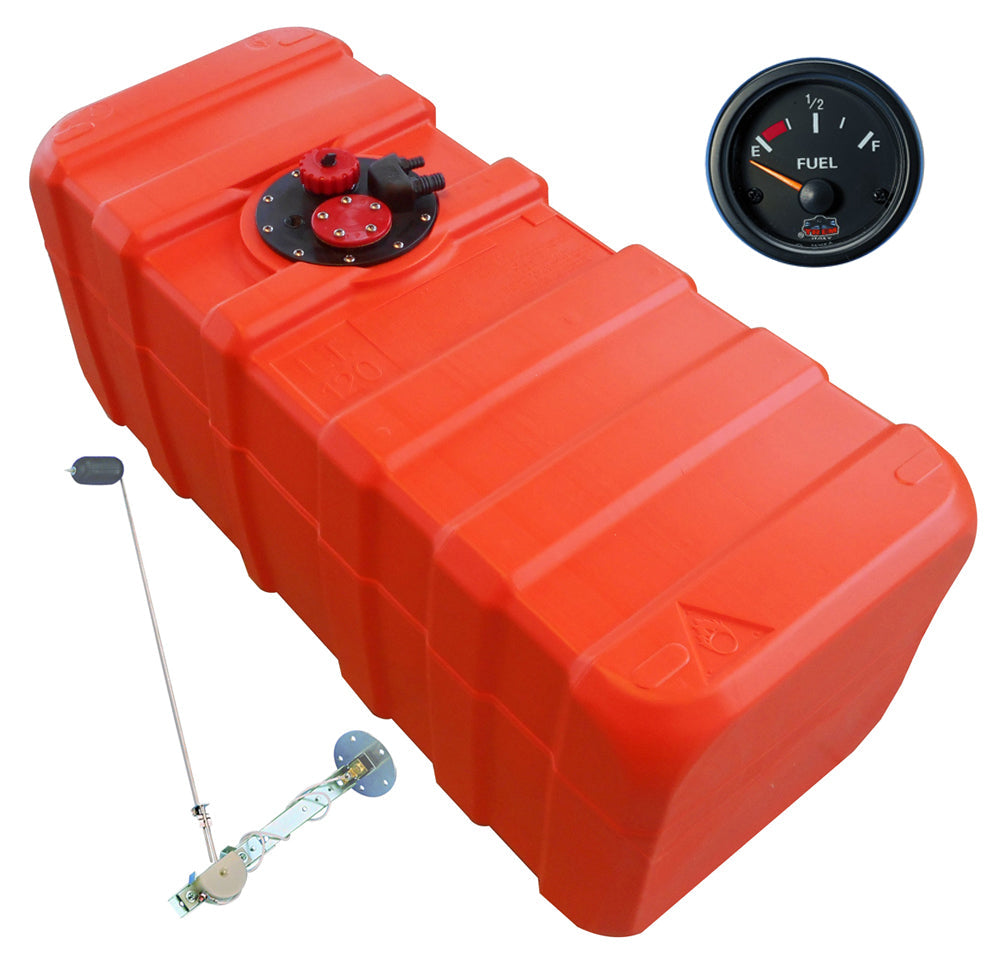 Fuel tank 42 L with universal fuel sender and fuel gauge, petrol & diesel, high-quality workmanship - "Gauge-Line" black -