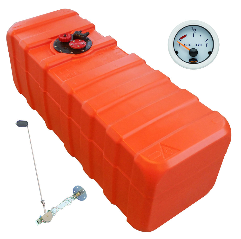 Fuel tank 43 L with universal fuel sender and fuel gauge - "Gauge-Line" white - for petrol & diesel - 33 - 140 liters