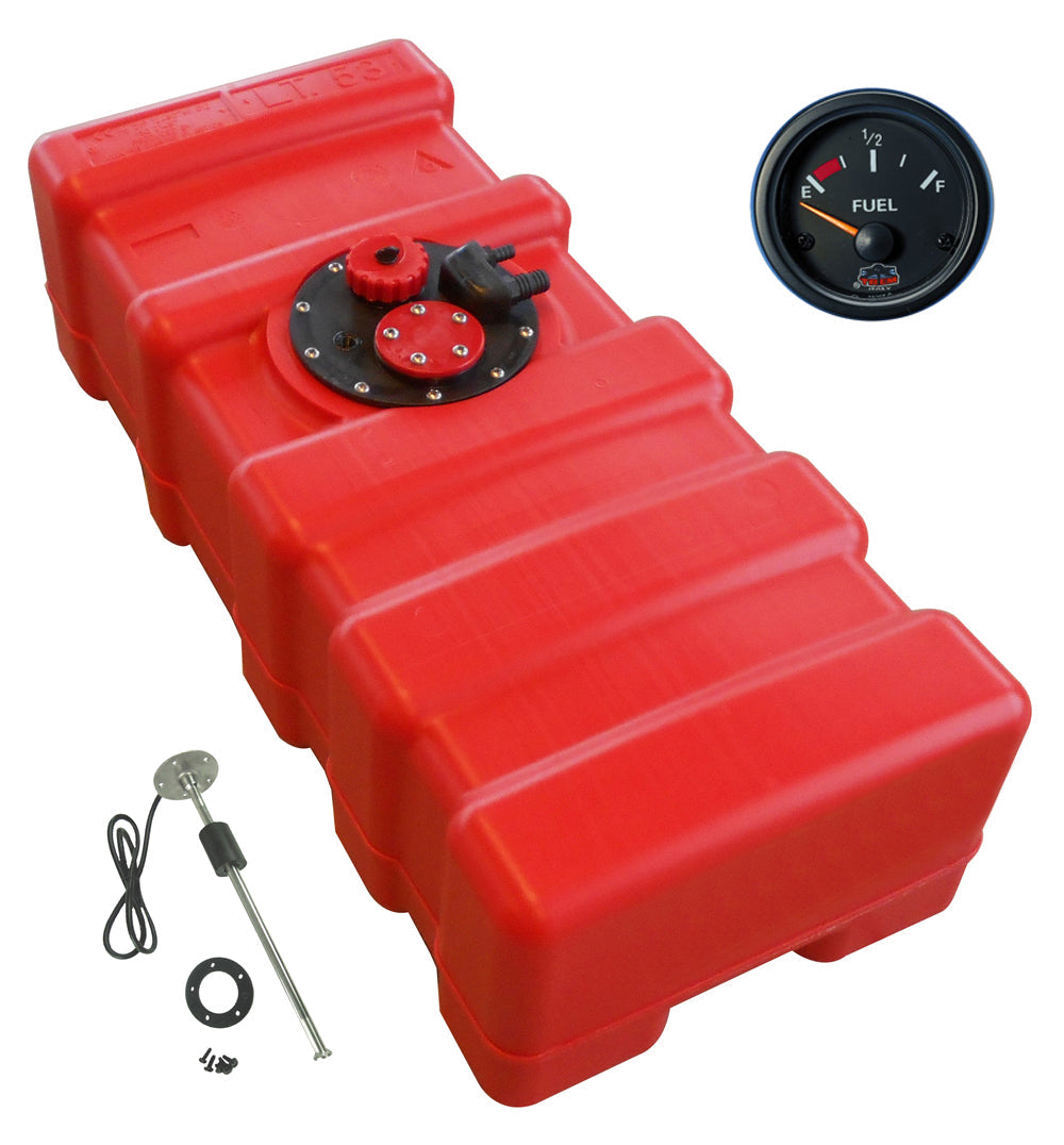Fuel tank HDPE red, level indicator Gauge-Line black, chemical-resistant for petrol and diesel - 33 - 84 liters