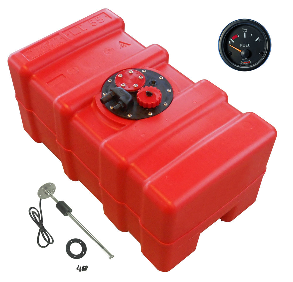 Fuel tank HDPE red, level indicator Gauge-Line black, chemical-resistant for petrol and diesel - 33 - 84 liters