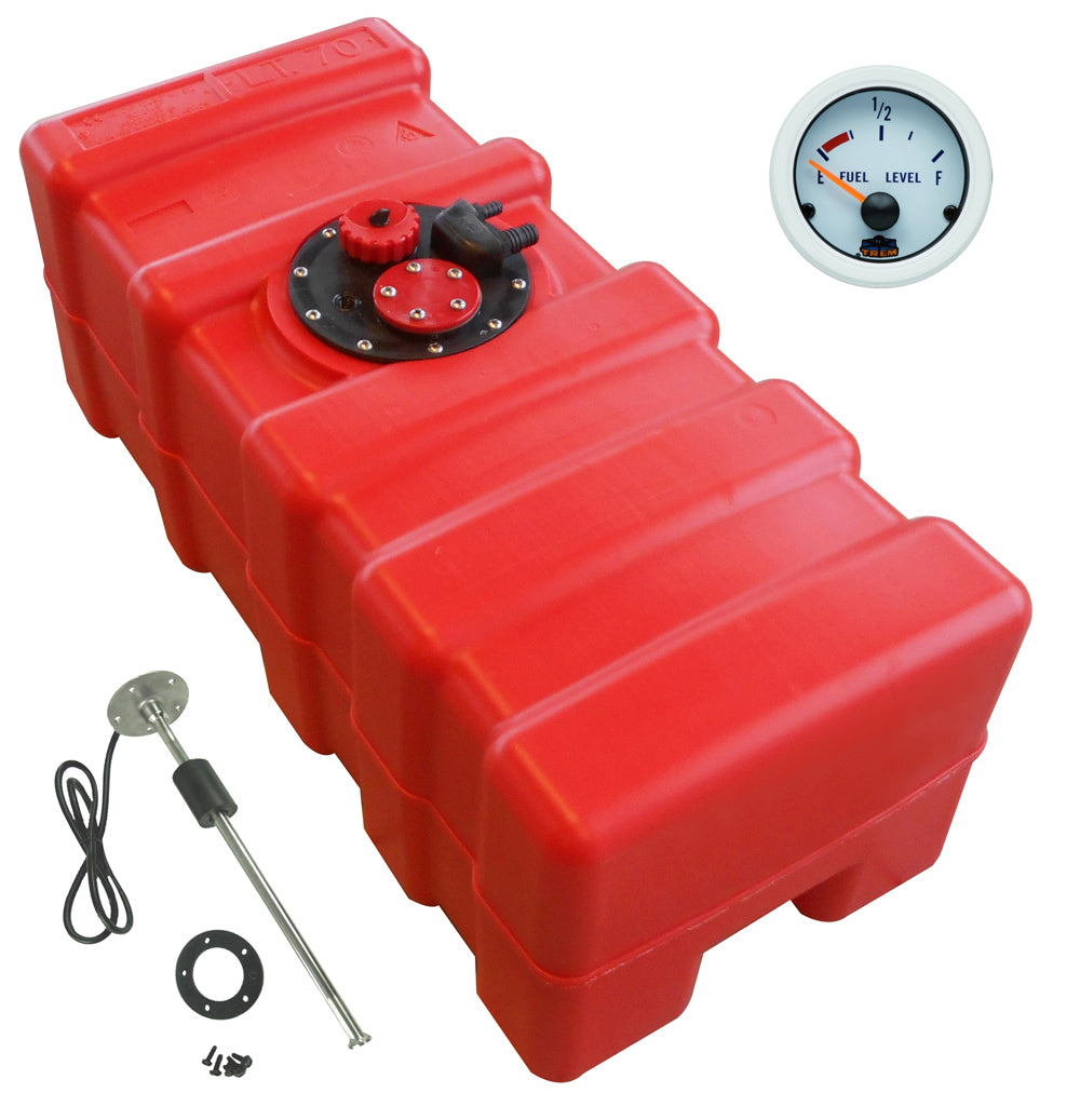 Kraftstofftank rot, HDPE Material, Füllstandsanzeige Gauge-Line weiß, Chemiebeständig für Benzin und Diesel - 33 - 70 Liter