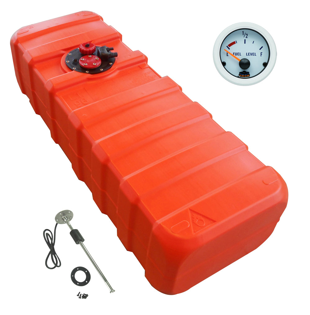 Kraftstofftank orange Füllstandsanzeige (Gauge-Line, Tauchrohrgeber) aus HDPE für Benzin und Diesel - 84 - 140 Liter