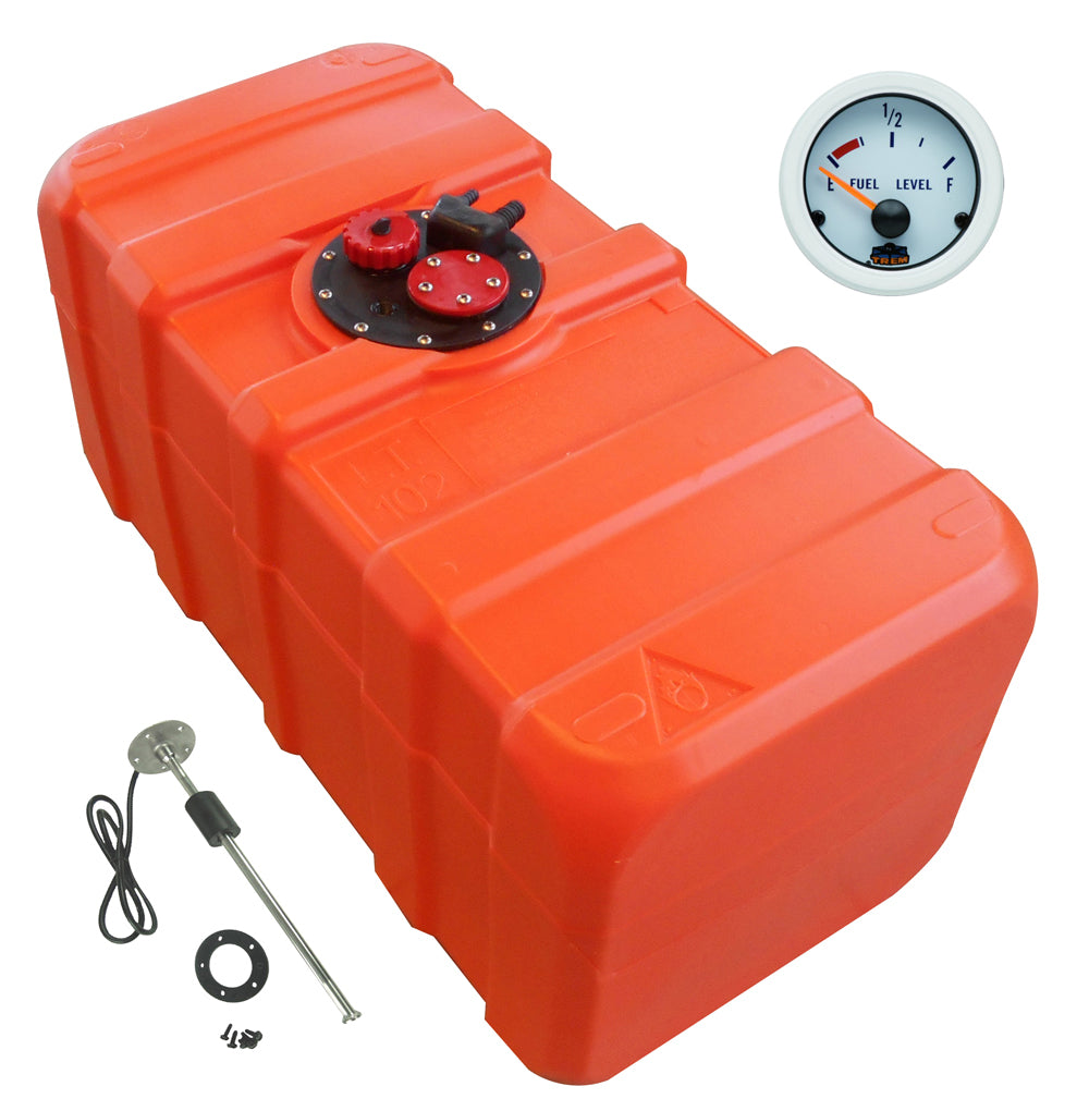 Kraftstofftank orange Füllstandsanzeige (Gauge-Line, Tauchrohrgeber) aus HDPE für Benzin und Diesel - 84 - 140 Liter
