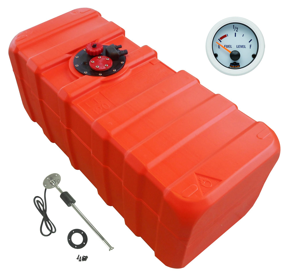Kraftstofftank orange Füllstandsanzeige (Gauge-Line, Tauchrohrgeber) aus HDPE für Benzin und Diesel - 84 - 140 Liter