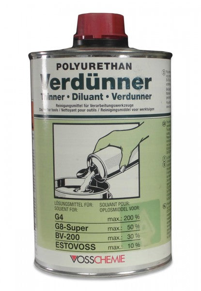 Vosschemie Polyurethan Verdünner 1L B-Ware Lack und Pinselreiniger, Spezialverdünner für G4 G8 Super BV-2000, Originalqualität trotz beschädigter Verpackung