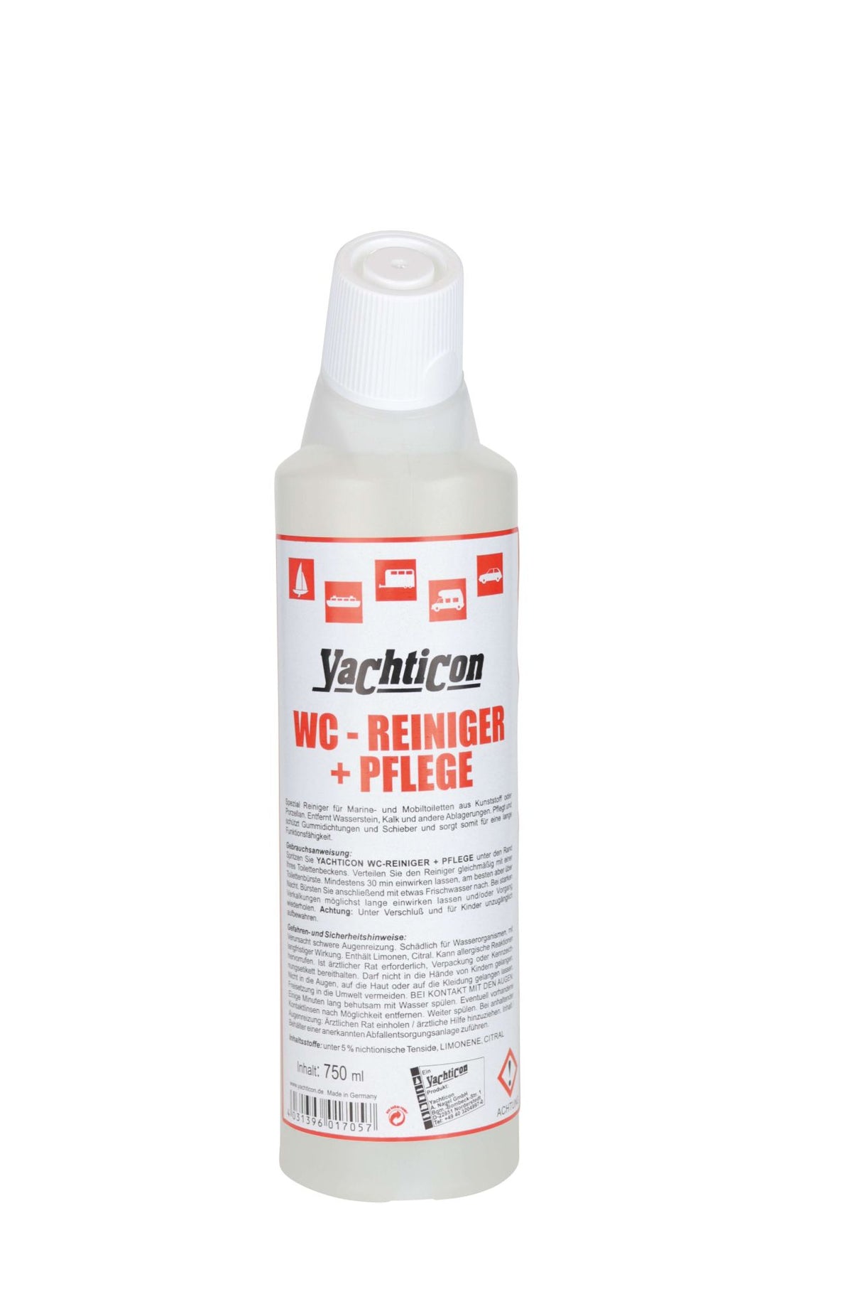 Yachticon WC Cleaner 750 ml, special cleaner for mobile toilets, cares for rubber seals